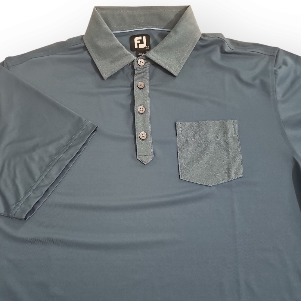 FootJoy Large Blue Golf‎ Polo 88% Polyester Deer Logo on Sleeve w Pocket